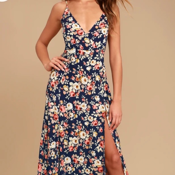 Lulus XL Everlasting Bliss Flowy Blue Floral Print Maxi Dress Long Party Date - Picture 1 of 9